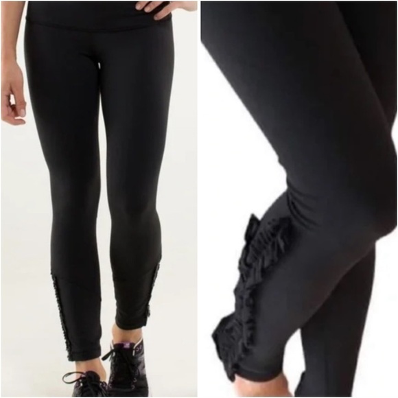 Lululemon Wunder Under Special Edition Ruffle Sides Leggings Full Length Black 4 - Picture 1 of 11